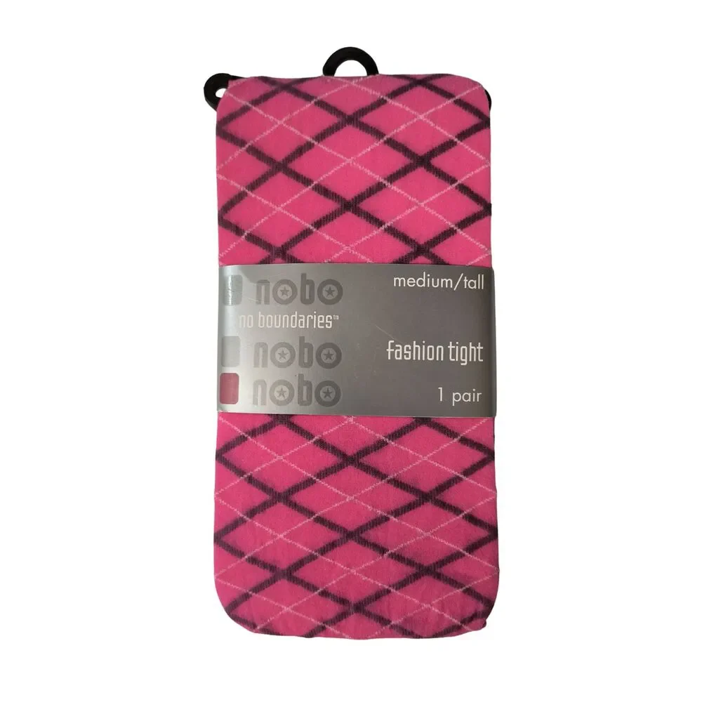 No Boundaries Fashion Tights Medium/Tall M/T Pink Gray White Argyle Diamond